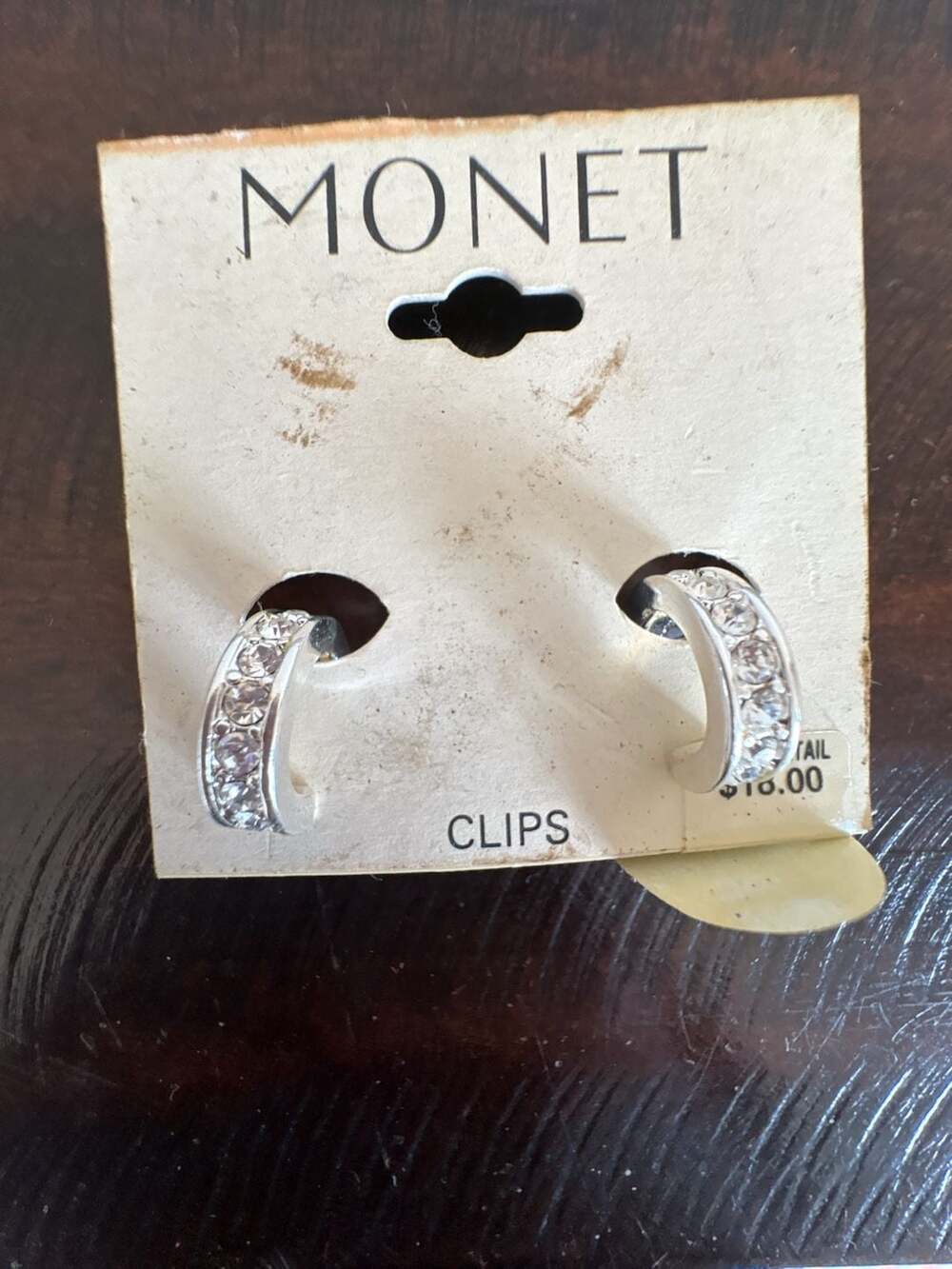 Monet Silver-Tone Crystal Pave Clip-On Hoop Earrings